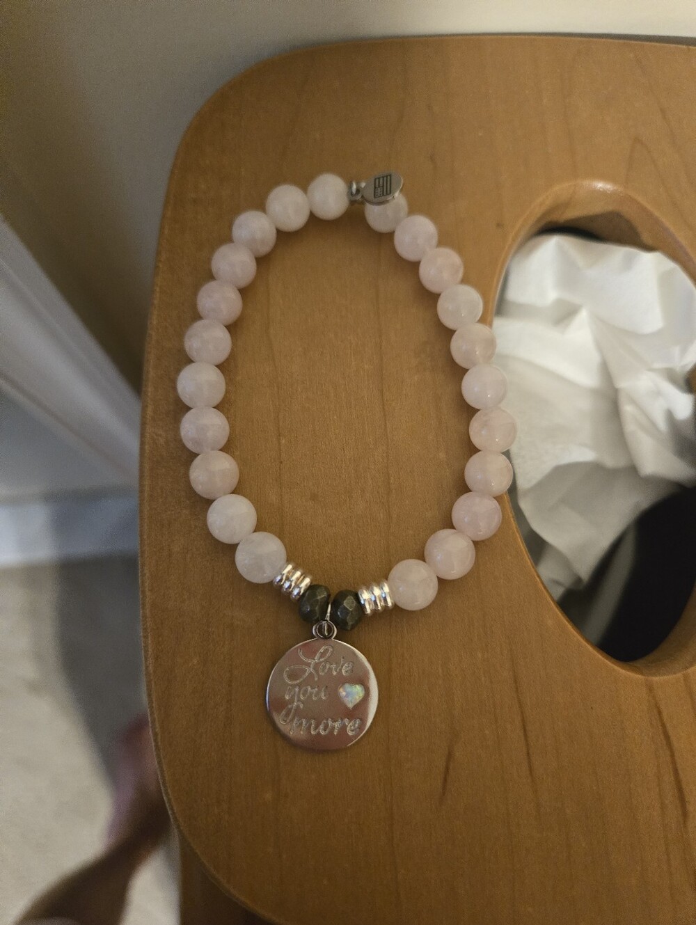 Tjazelle Limited Edition Rose Quartz Beaded Bracelet with 'Love You More' Charm
